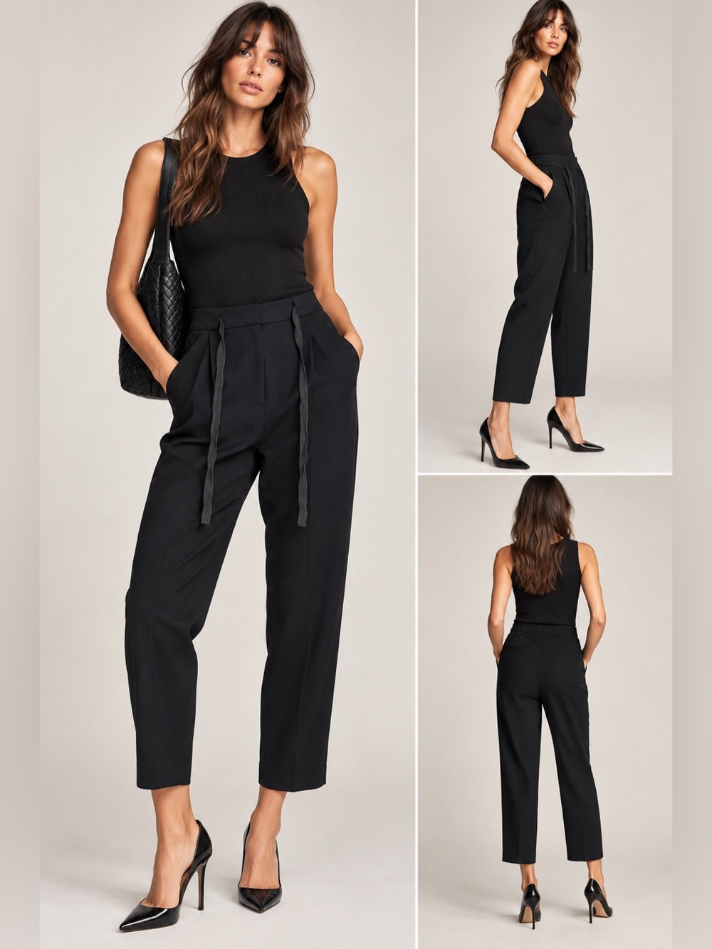 ARITZIA Wilfred Black Dress Pants Elastic Waist Pockets Cropped Size Small